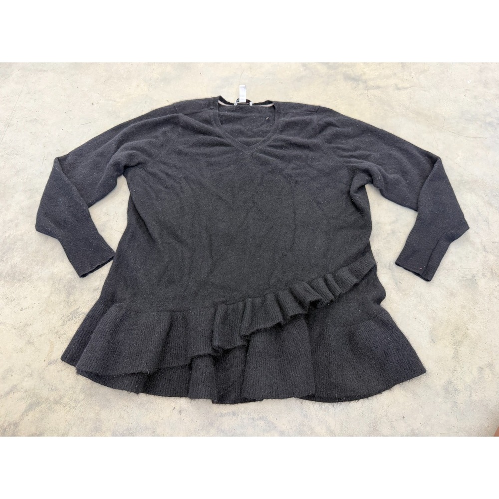 Isaac Mizrahi Live Sweater Womens 2X Black 100% Cashmere Ruffle Peplum V-Neck